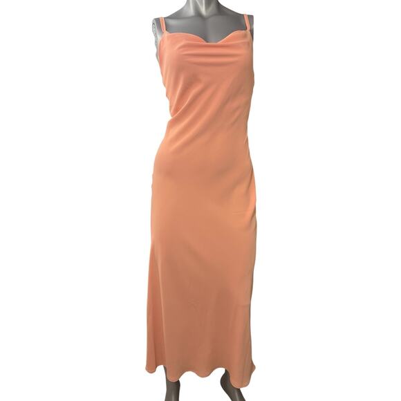 ABERCROMBIE & FITCH Peach Cowl Neck Maxi Dress Small Spaghetti Strap Wedding - Picture 1 of 8
